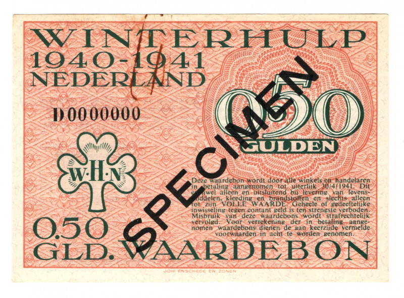 Germany - Third Reich Nederland Winterhelp 0,5 Gulden 1940 - 1941 Pink Color Spe...