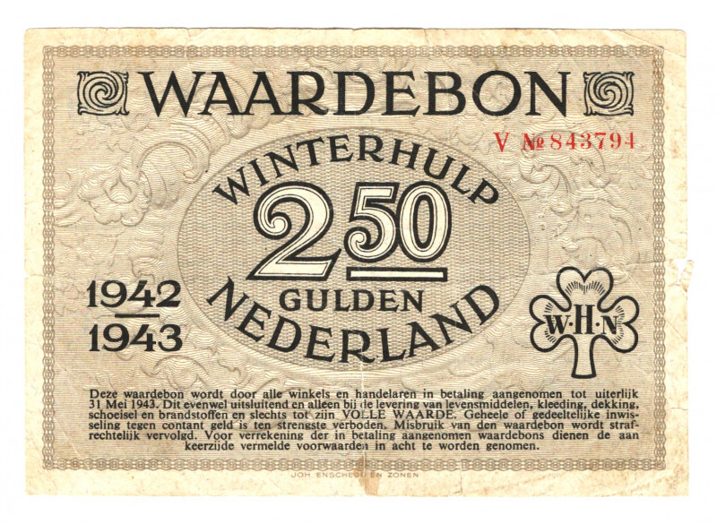 Germany - Third Reich Nederland Winterhelp 2,5 Gulden 1942 - 1943 Gray Color
P#...