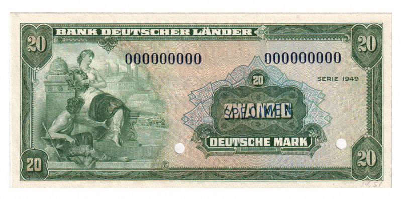 Germany - FRG 20 Mark 1949 Specimen
P# 17as; UNC