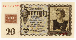 Germany - DDR 20 Reichsmark 1948 
P# 5A; N# 209095; # B 0037209; AUNC+
