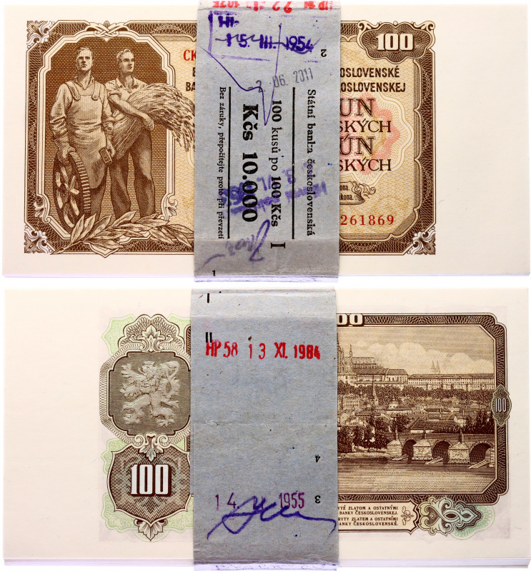 Czechoslovakia Original Bundle With 100 Banknotes 100 Korun 1953 Consecutive Num...