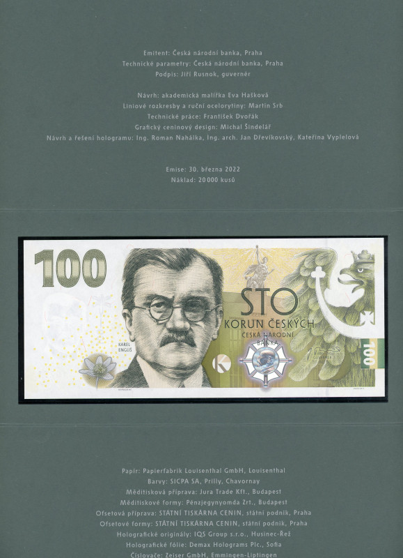 Czech Republic 100 Korun 2022 Anniversary of the Czechoslovak Crown Karel Engliš...