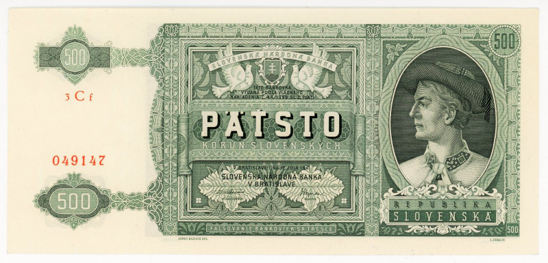 Slovakia 500 Korun 1941 
P# 12a; N# 277695; # 3Cf 049147; AUNC
