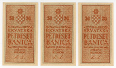 Croatia 3 x 50 Banica 1942 
P# 6; N# 221770; # K139939; # K139941; # K139942; UNC