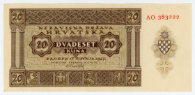 Croatia 20 Kuna 1944 Not Issued
P# 9b; N# 294299; # AO383222; AUNC