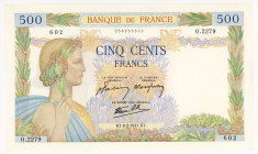 France 500 Francs 1941 
P# 95a; N# 205898; # O.2279 201; UNC