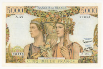 France 5000 Francs 1957 
P# 131d; N# 205562; # 20343 P.170; XF+, Crispy