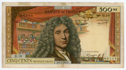 France 500 Francs 1963 Moliere
P# 145a; N# 205287 ; # 66349; Repaired, VF-