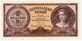 Hungary 1 Milliard Pengo 1946 
P# 125; N# 208480; # R131 028734; AUNC
