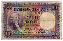 Iceland 50 Kronur 1936 - 1947 (ND)
P# 29a; N# 308889; # 168396; VF-