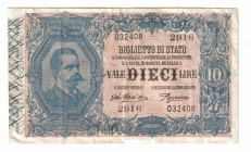 Italy 10 Lire 1891 
P# 20g; # 032408; VF