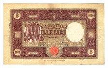 Italy 1000 Lire 1944 
P# 72b; # 029654; Large size; VF