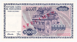 Macedonia 10000 Denari 1992 Specimen
P# 8s; N# 206431; # 0000000; UNC