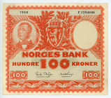 Norway 100 Kroner 1958 
P# 33b; N# 276341; #F.3394606; VF-XF