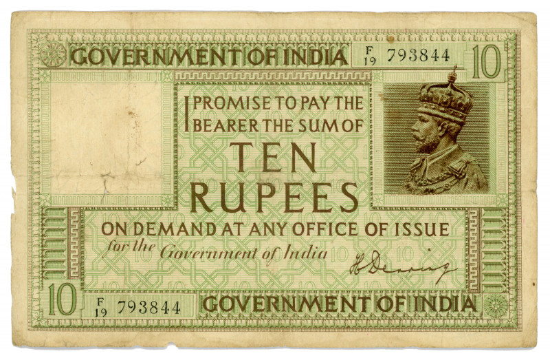 India 10 Rupees 1917 
P# 6; N# 215365; #F/19 793844; VG-F