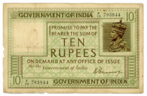 India 10 Rupees 1917 
P# 6; N# 215365; #F/19 793844; VG-F