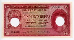 Portuguese India 50 Rupias 1945 
P# 38; N# 215926; #154478; Hole Cancelled; UNC