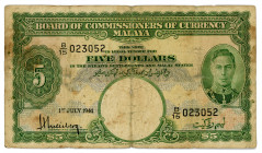 Malaya 5 Dollars 1941 (1945)
P# 12; N# 214604; #B/15 023052; F