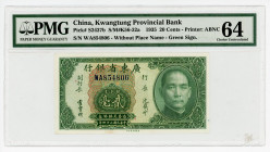 China Kwangtung Provincial Bank 20 Cents 1935 PMG 64
P# S2437b; N# 215623; # WA 854806; UNC