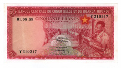 Belgian Congo 50 Francs 1959 
P# 32; N# 259285; # Y 310217; Perfect is rare; UNC
