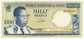Congo 1000 Francs 1964 Cancelled Note
P# 8a; N# 220639; # BA536388; UNC