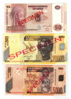 Congo 50 - 5000 - 20000 Francs 2005 - 2007 Specimens
P# 97, 102, 104; UNC