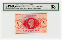 French Equatorial Africa 5 Francs 1944 PMG 63
P# 15c; N# 213368