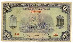 French West Africa 1000 Francs 1942 
P# 32a; N# 215436; #F.38 505 0930505; VF