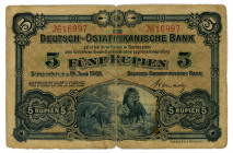 German East Africa 5 Rupien 1905 
P# 1; N# 268633; #16997; F