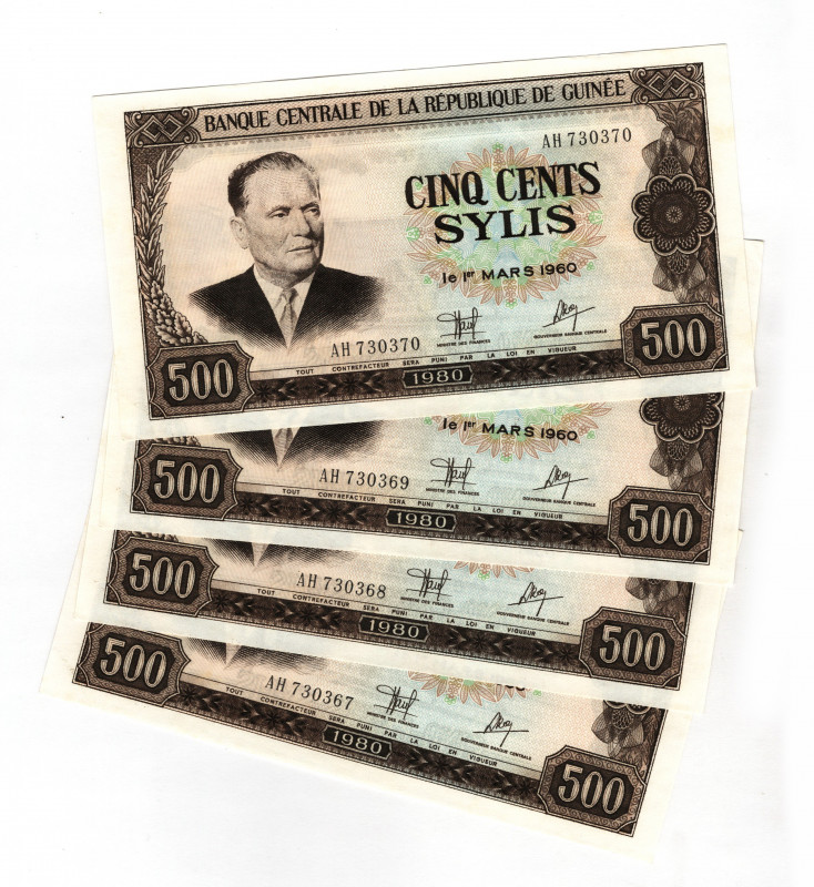 Guinea 4 x 500 Sylis 1980 
P# 27; N# 239598; # 077502; UNC