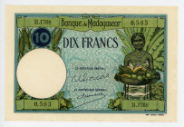 Madagascar 10 Francs 1937 - 1947 (ND)
P# 36; N# 206487; #H.1768 0,583; AUNC-UNC