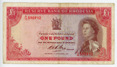 Rhodesia 1 Pound 1967 
P# 28c; N# 237442; #K/23 590912; Watermark: C. Rhodes; VF