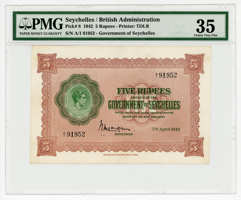 Seychelles 5 Rupees 1942 PMG 35
P# 8; N# 283454; # A/1 91952