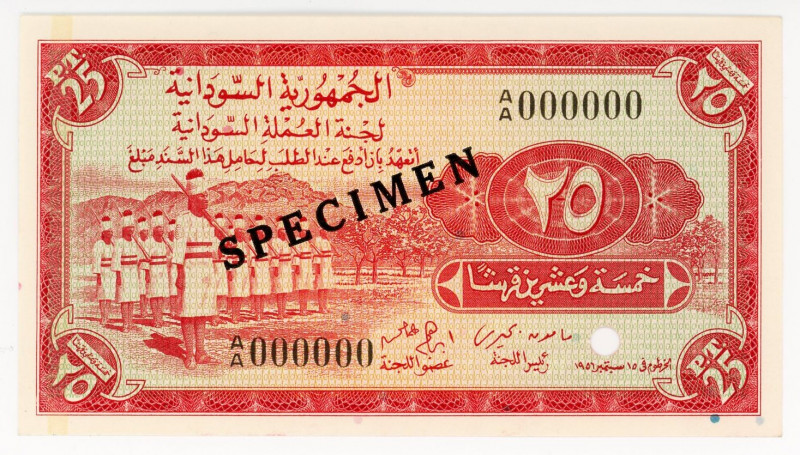 Sudan 25 Piastres 1956 Specimen
P# 1Bs; N# 286235; # A/A 000000; UNC
