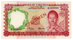 Tanzania 100 Shillings 1966 (ND) Specimen
P# 4s; N# 287434; #A000000; Masai herdsman with animals; AUNC