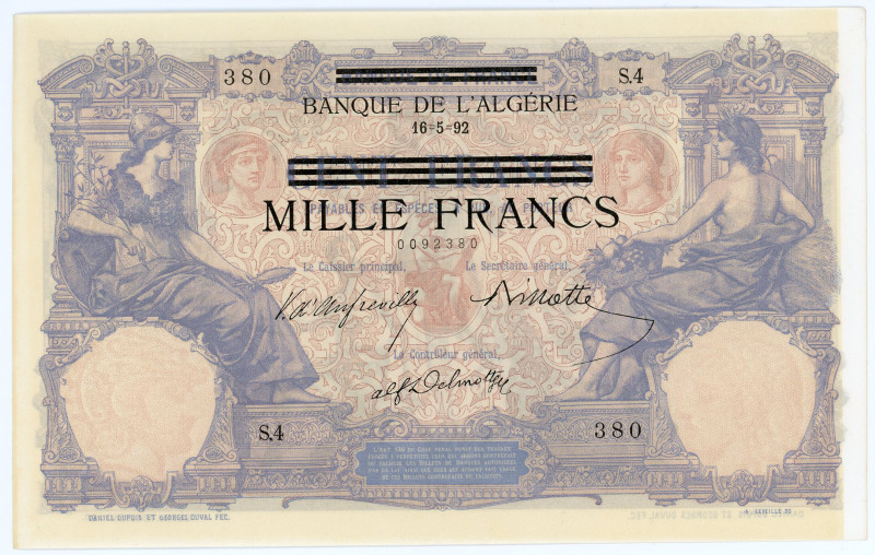 Tunisia 1000 Francs 1942 - 1943 (ND)
P# 31; N# 243249; # 380; UNC-