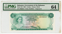 Bahamas 1 Dollar 1965 PMG 64
P# 18b; N# 224078; # D004013