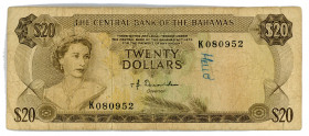 Bahamas 20 Dollars 1974 
P# 39a; N# 274548; #K080952; Signature T. B. Donaldson; F-VF