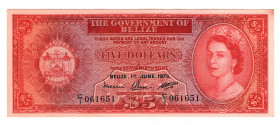 Belize 5 Dollars 1975 
P# 35a; UNC