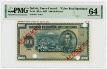 Bolivia 1000 Bolivianos 1928 Color Trial PMG 64
P# 135cts; N# 279910