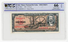 Cuba 10 Pesos 1960 Specimen PCGS 66
P# 88s3; N# 205093; # H000000A 63