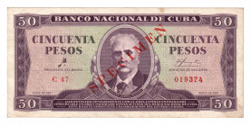 Cuba 50 Pesos 1961 Specimen
P# 98s; N# 219736; # 019374; UNC