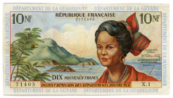 French Antilles 10 Nouveaux Francs 1963 
P# 5a; #X.1 2171405; XF