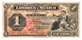 Mexico Banco de Londers 1 Peso 1914 
P# S240; # 1961143; Rare; VF+
