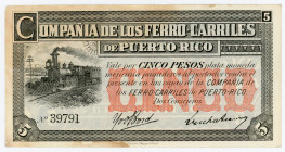 Puerto Rico Railroad Company 5 Pesos 1880 
P# S101a; #39791; AUNC