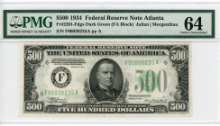United States Atlanta 500 Dollars 1934 F PMG 64
P# 434b; N# 206958; Fr# 2201; # F00030235AA pp A