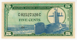 United States Military Payment Certificate 5 Cents 1969 (ND)
P# M75;N# 233889; # C02527320C; UNC