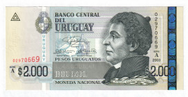 Uruguay 2000 Pesos 2003 
P# 92a; N# 202940; # 02970669; UNC