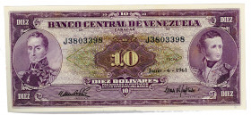 Venezuela 10 Bolivares 1961 
P# 42a; N# 205895; #J3803398; UNC