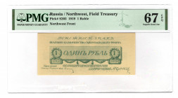Russia - Northwest Udenich Field Treasury 1 Rouble 1919 PMG 67 EPQ
P# S203; N# 228642; Top grade; UNC